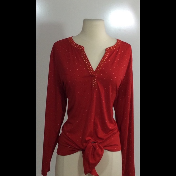 Ruby Rd Red with Gold Beaded Tunic - Picture 2 of 4