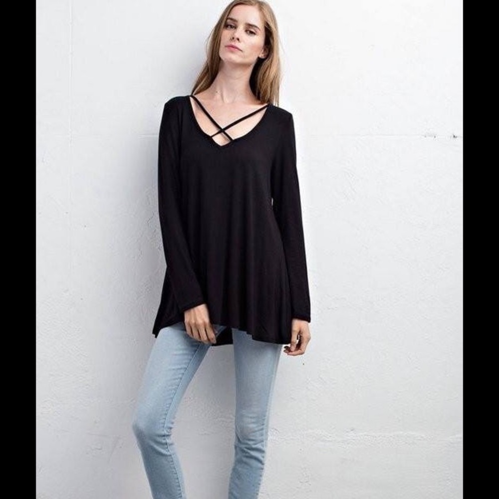 Black shirt with criss cross detail in front