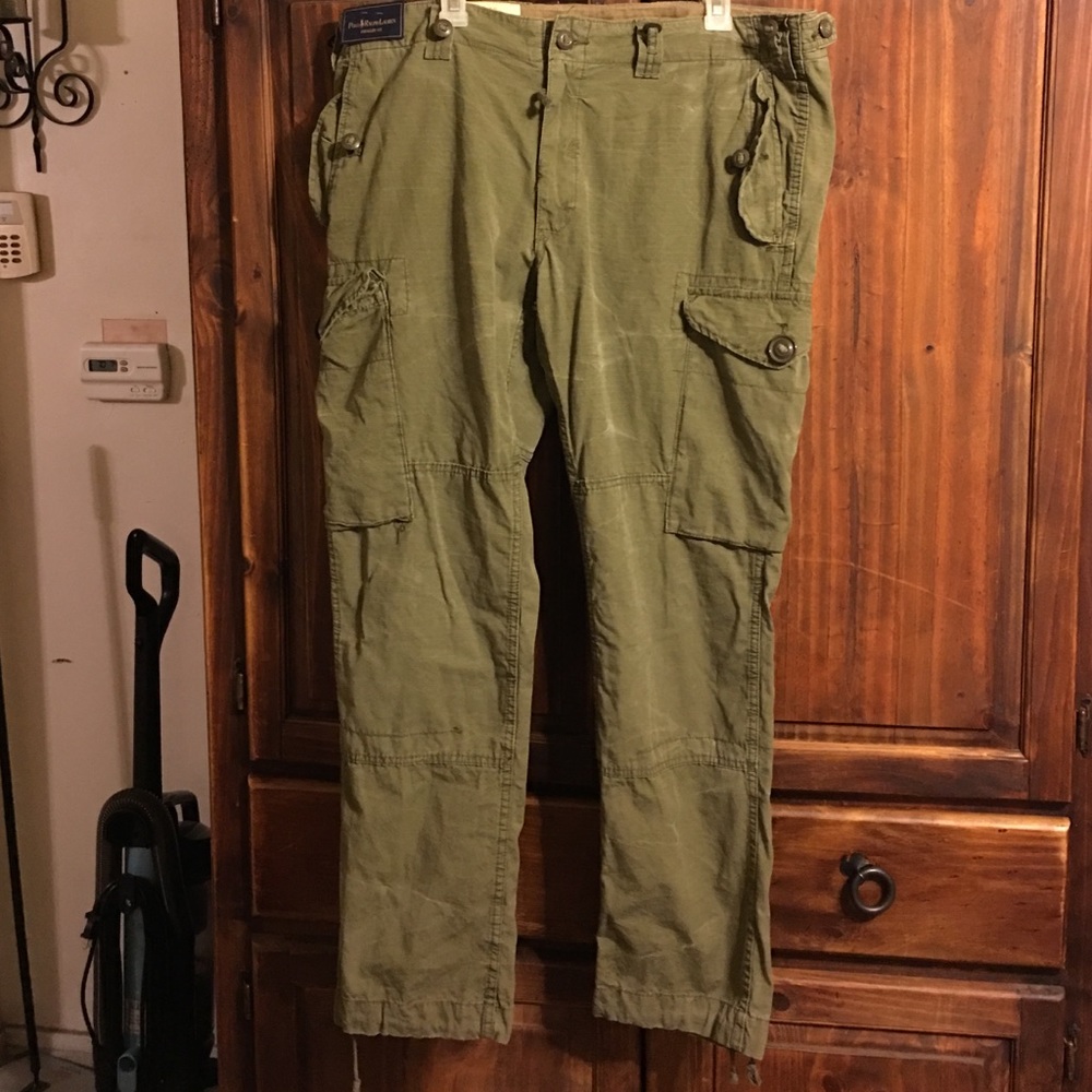 Destress army green cargo Ralph Lauren pants.