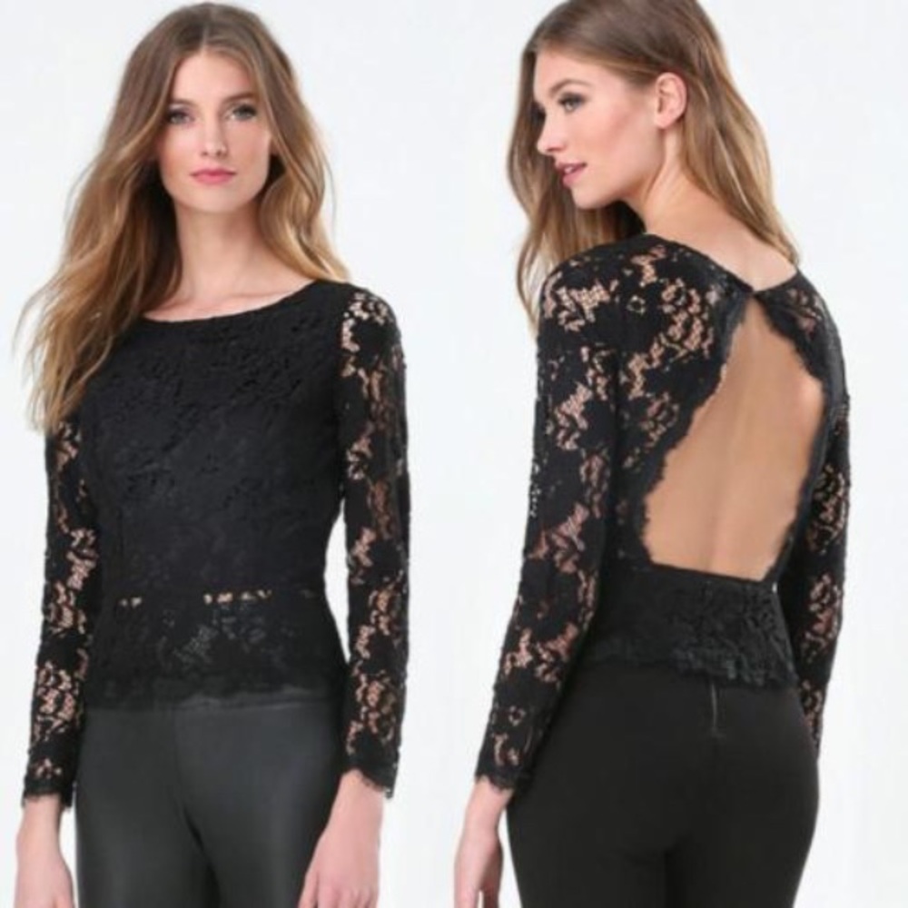 NWT bebe Black Lace Open Back Top Shirt