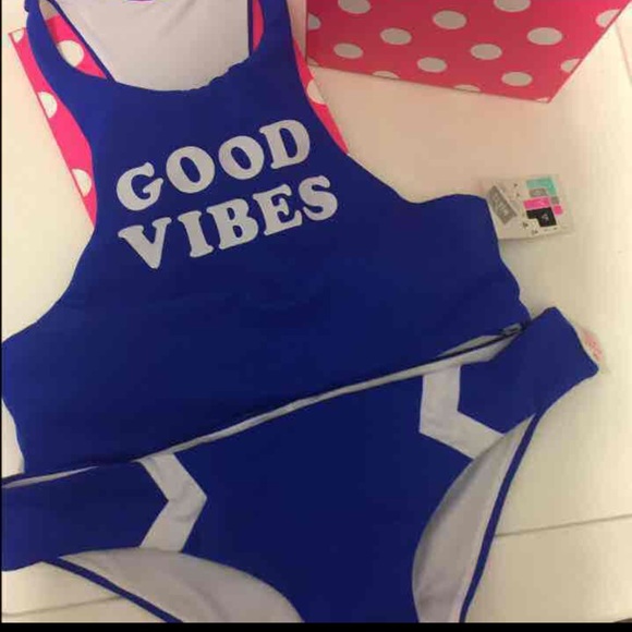 PINK Victoria's Secret Swim Nwt L Vs Pink Logo Good Vibes Swimsuit