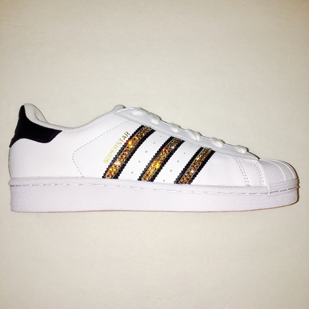 Swarovski Adidas Superstars w/ Gold Bling Shoes