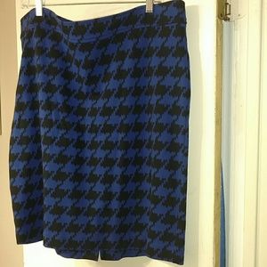 Blue and Black Houndstooth Pencil Skirt