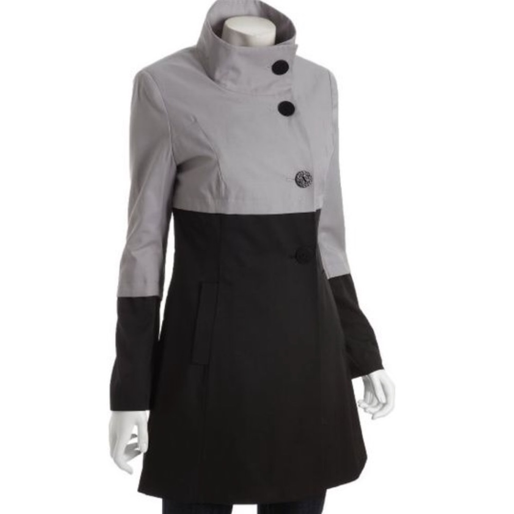 Tahari Color Block Stand Collar Trench