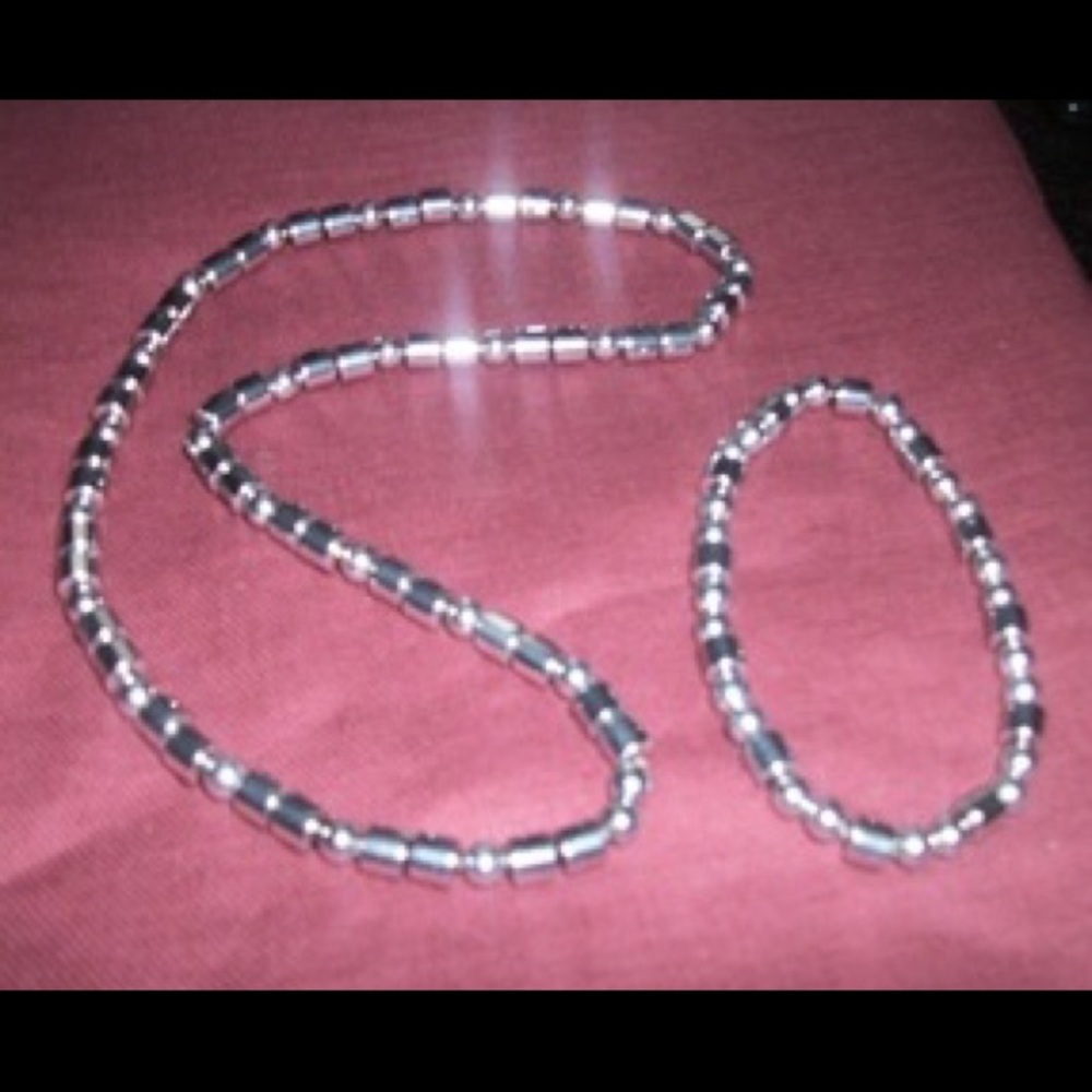 Magnetic Hematite Silver tone Necklace & Bracelet