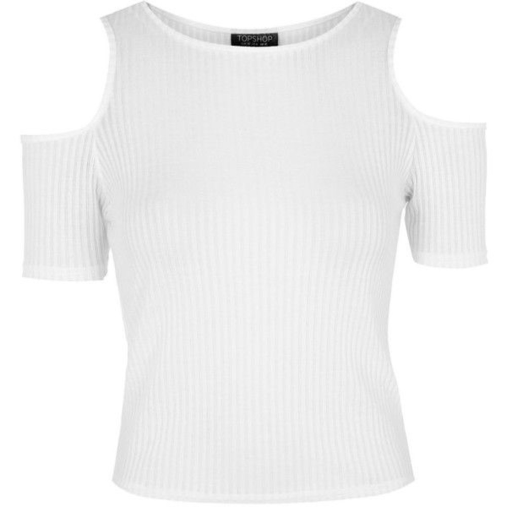 Topshop white ribbed open shoulder crop top