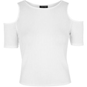 Topshop white ribbed open shoulder crop top