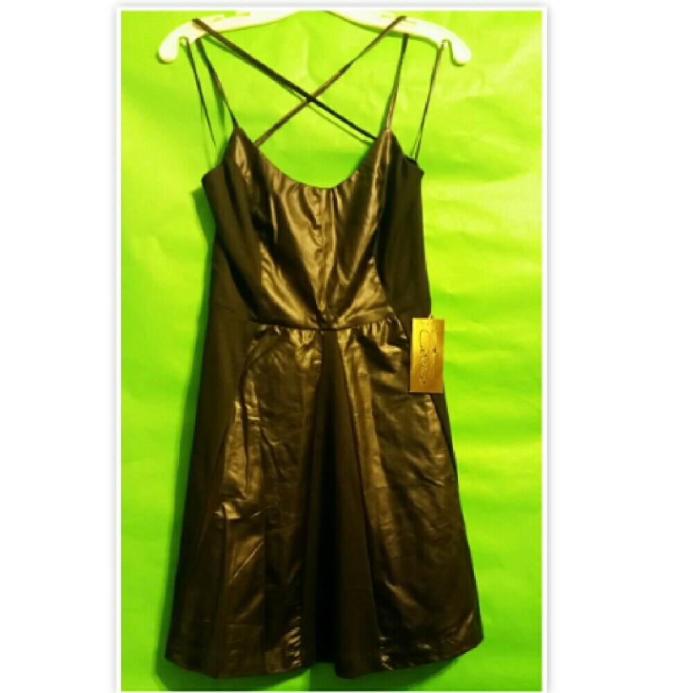 Cecico leather look, skinny strap baby doll dress