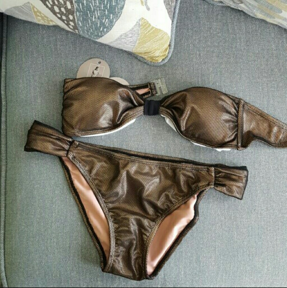 Metallic bronze swimsuit