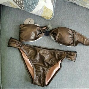 Metallic bronze swimsuit