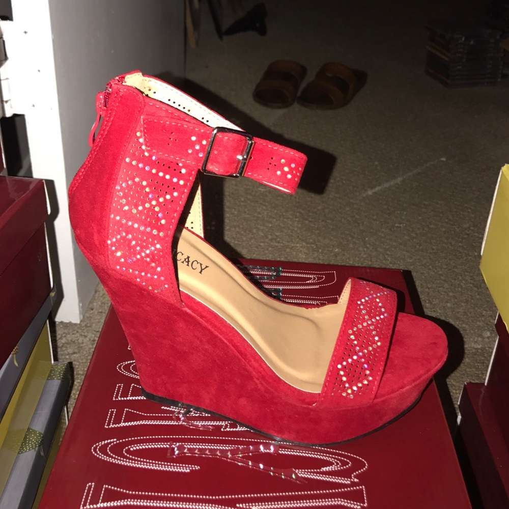 Red bedazzled heels