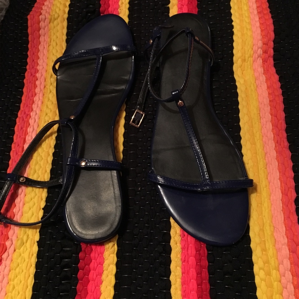Navy blue sandals gold detail size 10