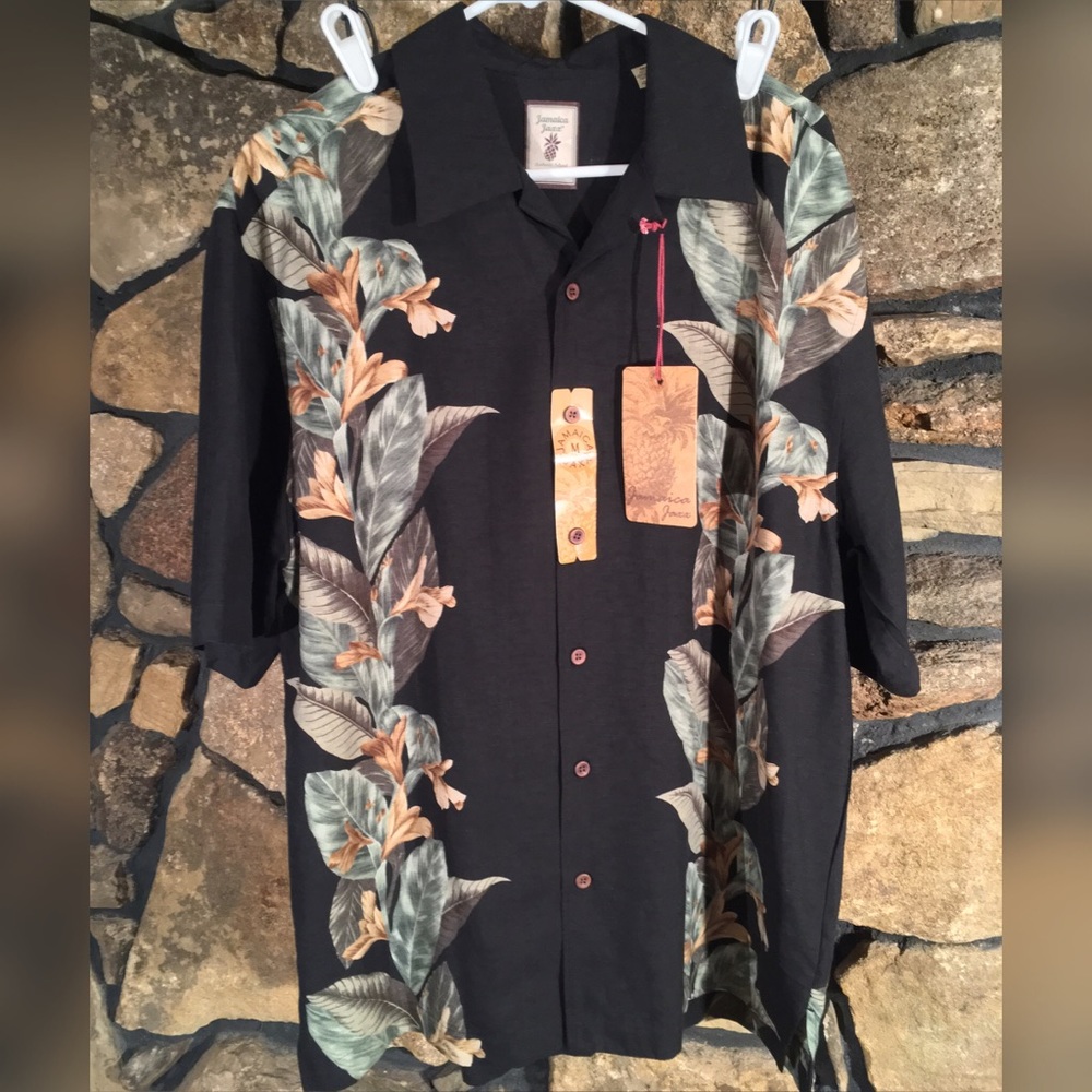 JAMAICA JAXX HAWAIIAN PRINT SILK BUTTON SHIRT