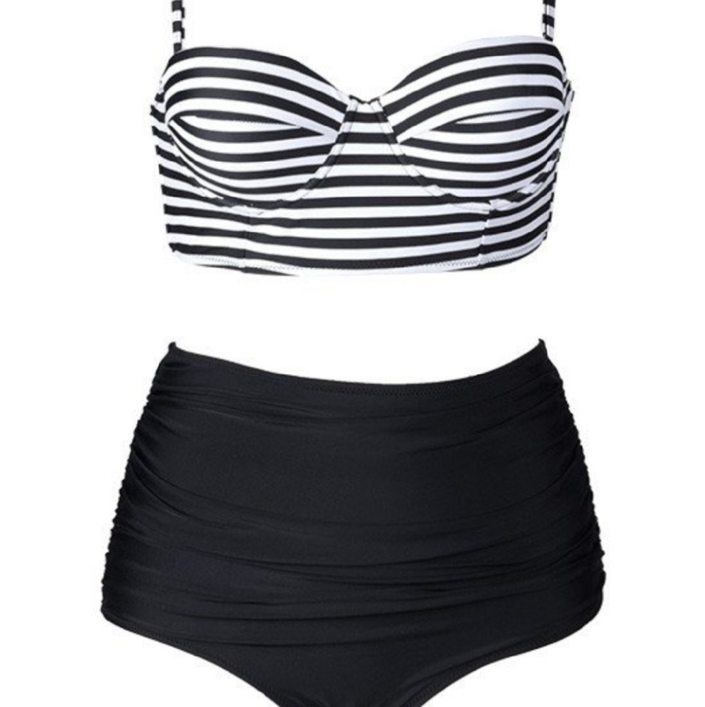 Stripe High-Waisted Bikini NWT