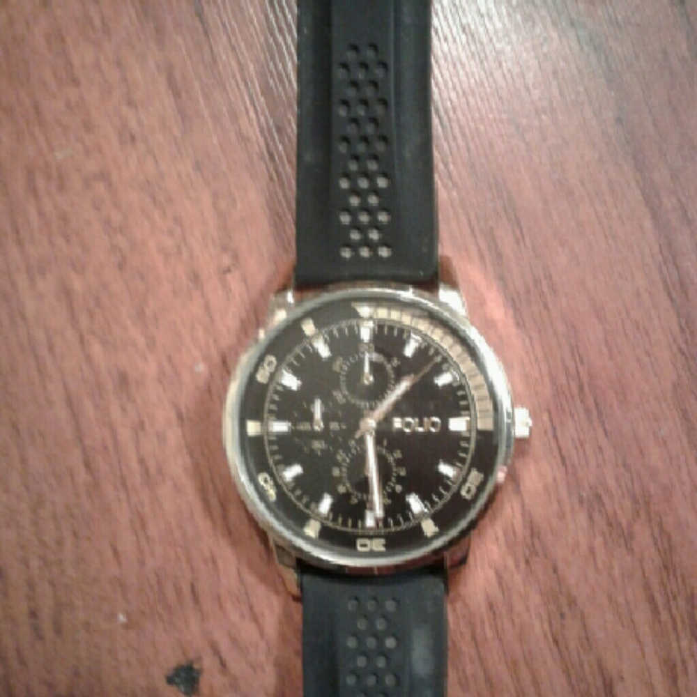 Mens Blk Leather Polo watch