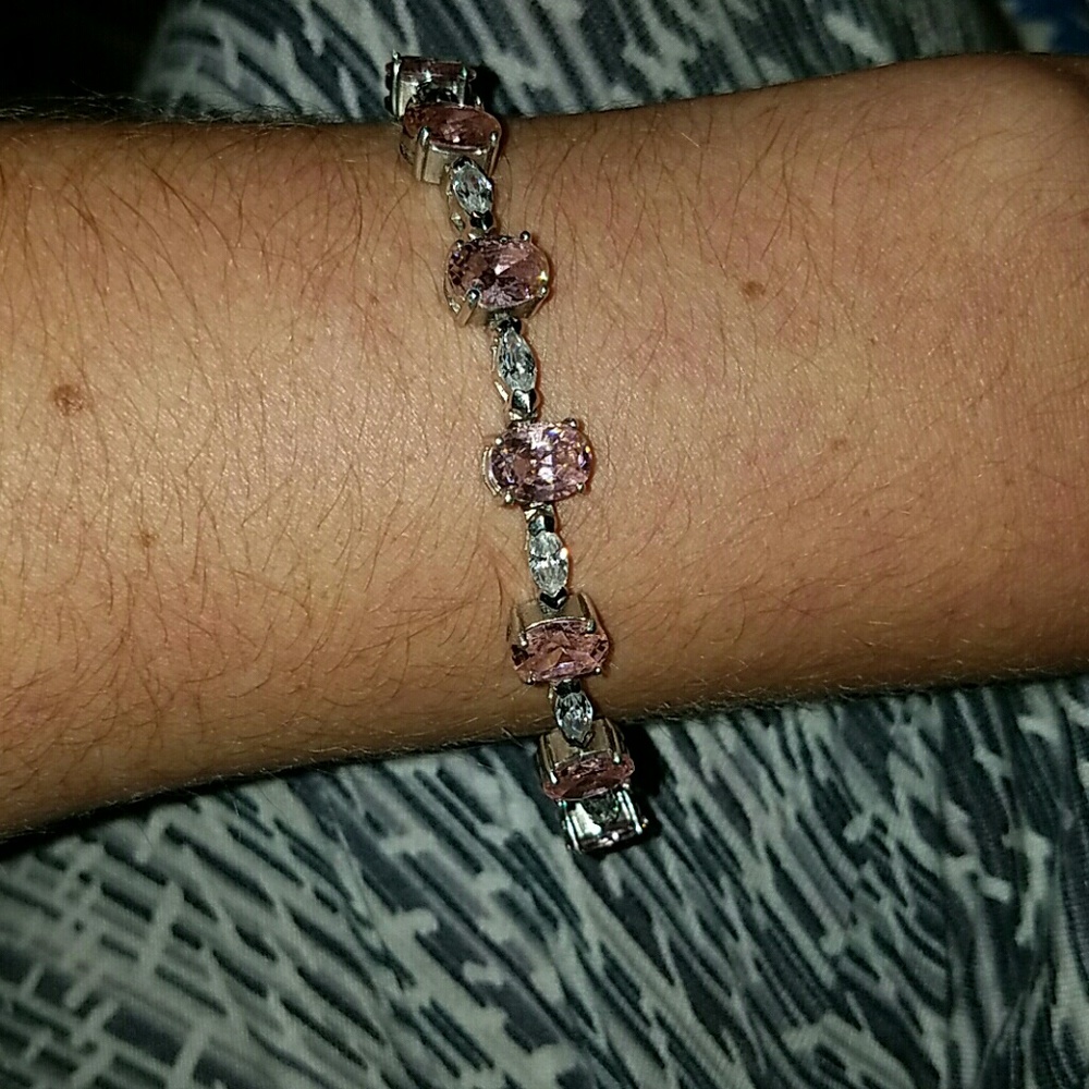 Pink Sapphire and diamond pure silver bracelet