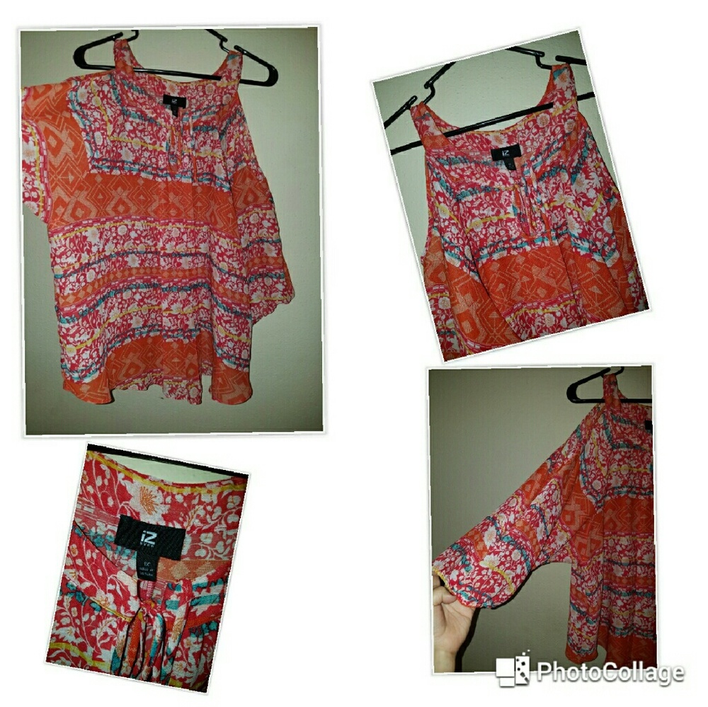 Beautiful open shoulder blouse corals & oranges