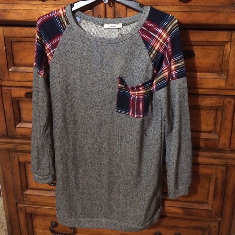 Gray and plaid striped tunic