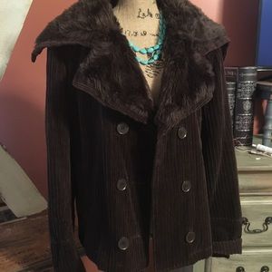 Corduroy jacket with faux fur collar