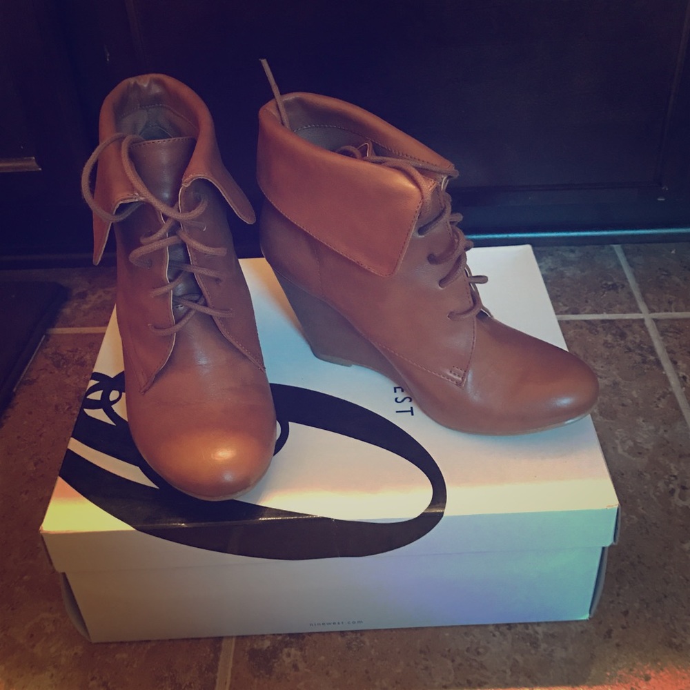 Cognac Wedge Lace Up Booties