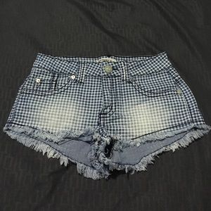 Checkered Denim Shorts