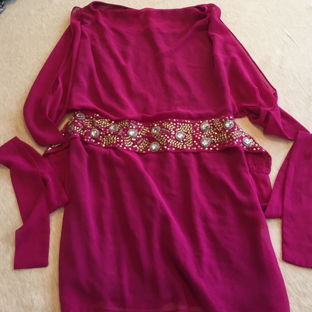 Jewel belted pink cocktail dress