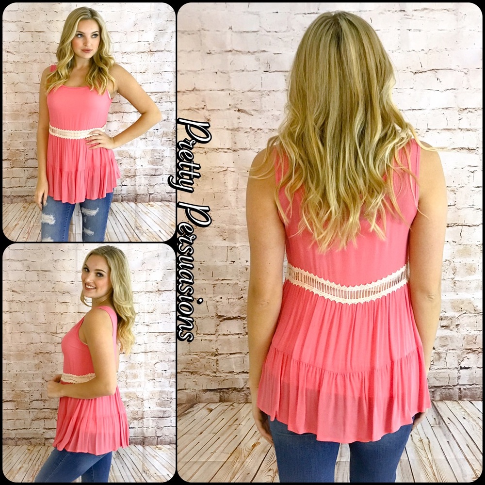 CLEARANCE‼️ Crochet Trim Trapeze Flowy Tank Top - Picture 3 of 3