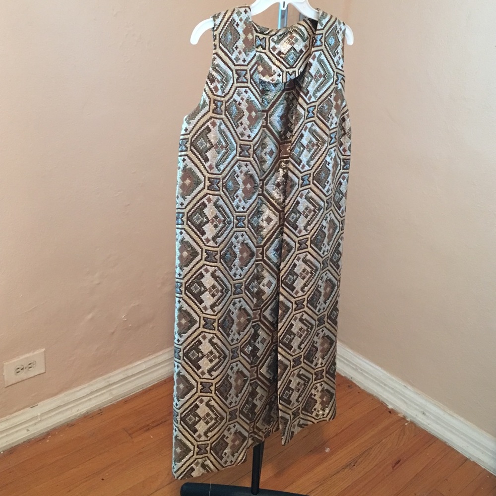 Vintage gold brocade midi length vest. Circa 1980