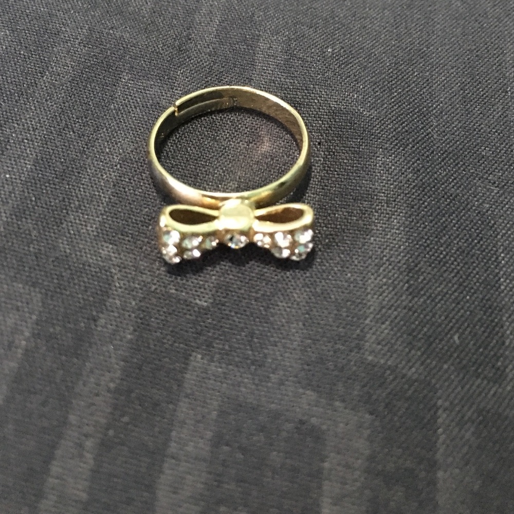 Gold Rhinestone Bow Ring