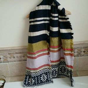 Fair isle dark denim blue blanket scarf