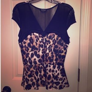 Bebe Leopard Print Peplum Top