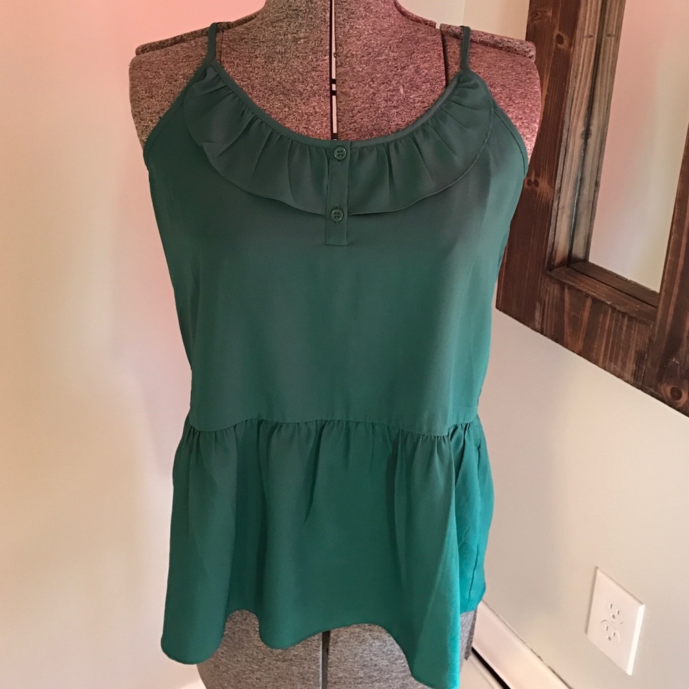 Green ruffle detail tank with racerback
