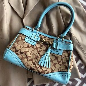 Coach Purse Blue, Cream, Brown