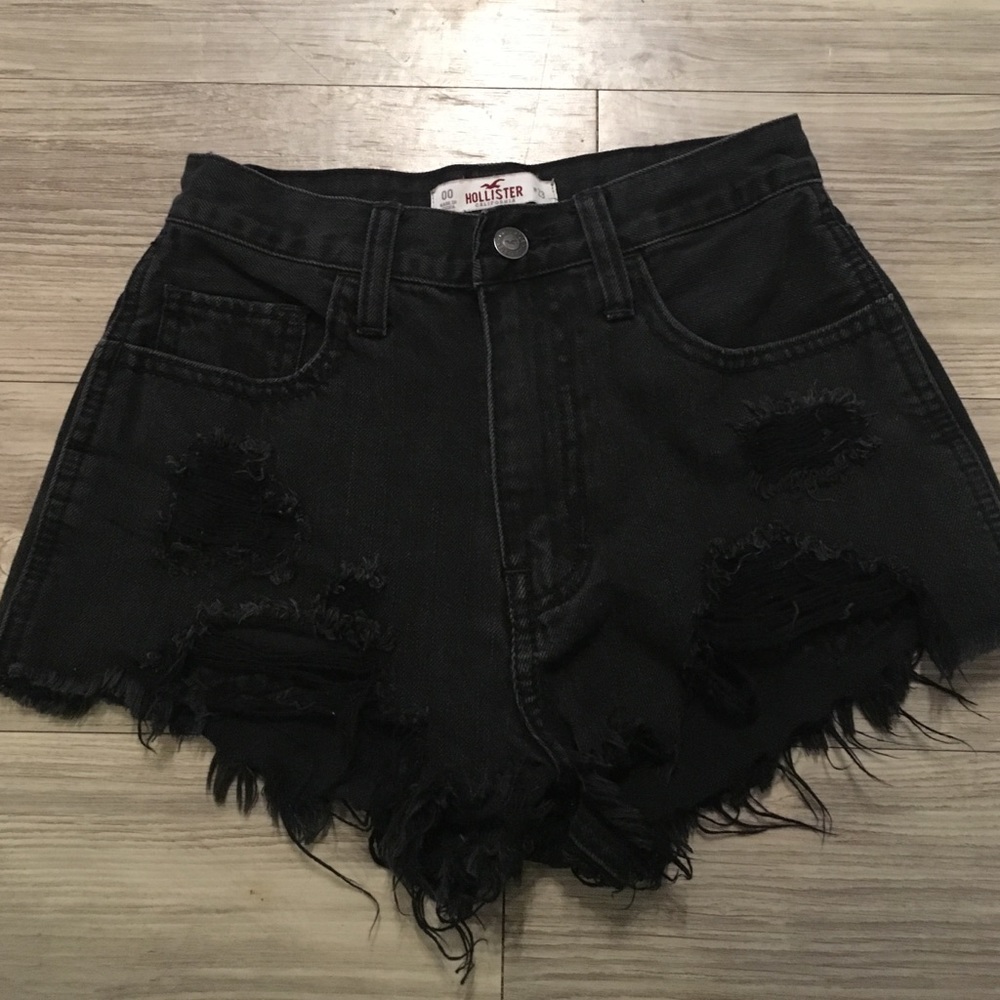 High waisted hollister distressed jean shorts