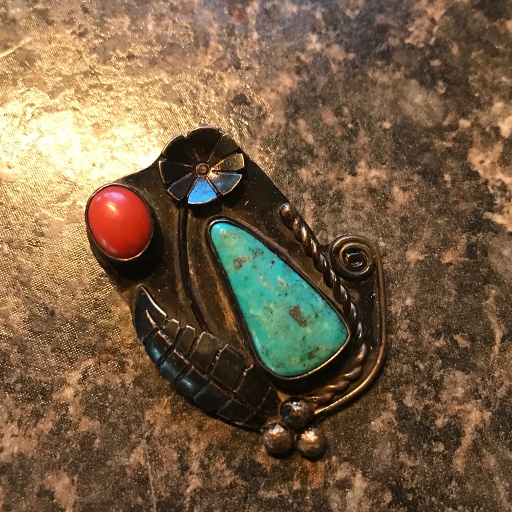 Vintage turquoise and stone pin