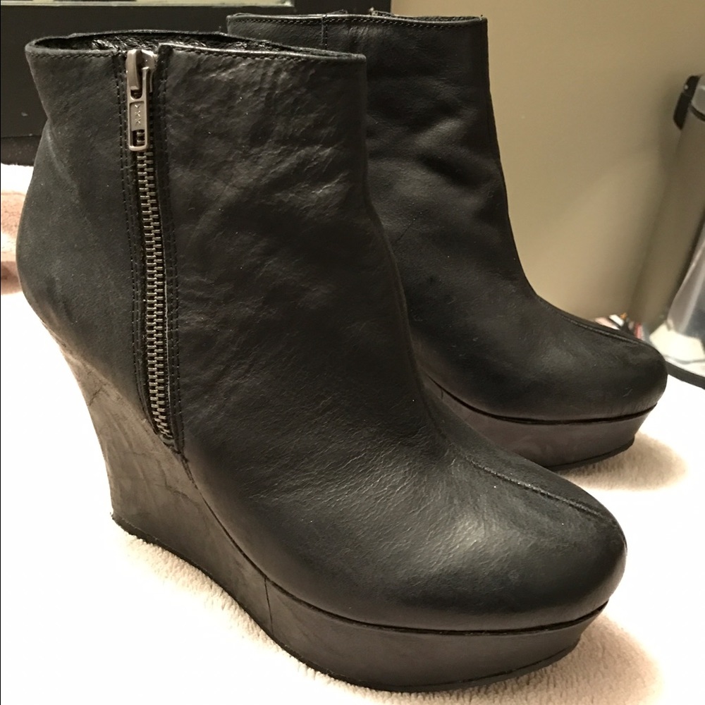 Leather Aldo wedge booties (lightly worn)