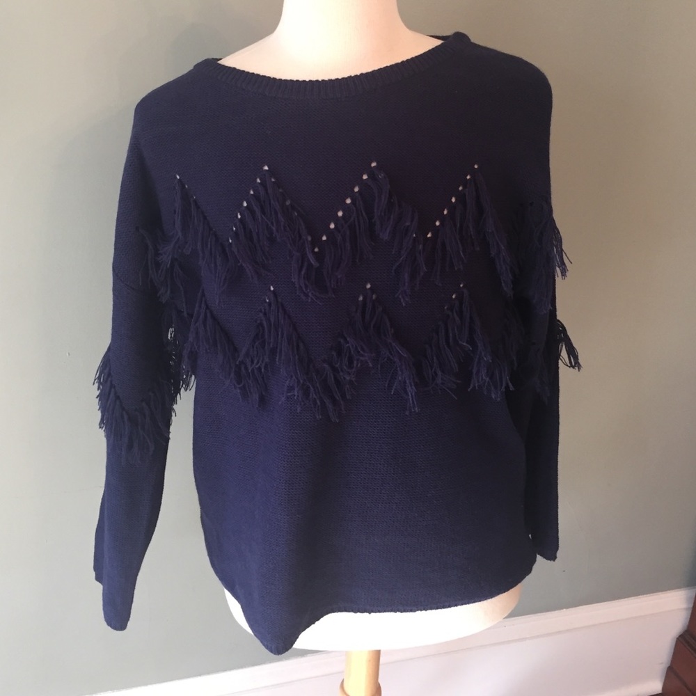 Alex + Alex Fringe Trim Crewneck Sweater size M
