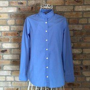 J Crew Blue Button Down Ruffle-Collar & Cuff Shirt