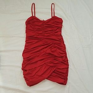 Red ruched mini dress