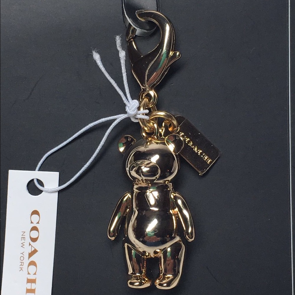 New W Tag Coach Gold Bear Handbag Charm Keyfob - Picture 1 of 4
