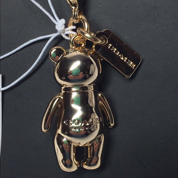New W Tag Coach Gold Bear Handbag Charm Keyfob - Picture 3 of 4