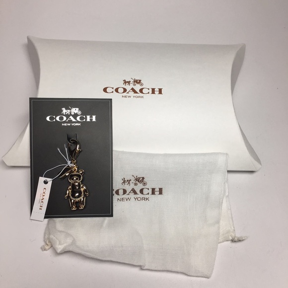New W Tag Coach Gold Bear Handbag Charm Keyfob - Picture 4 of 4
