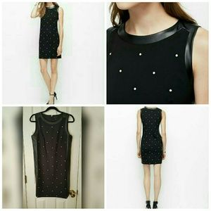 Pearlized Faux Leather Trim Shift Dress