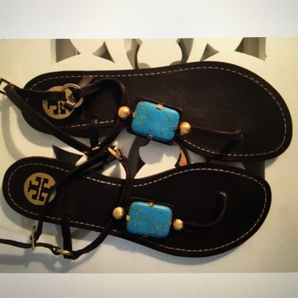 Tory Burch turquoise embellished sandals