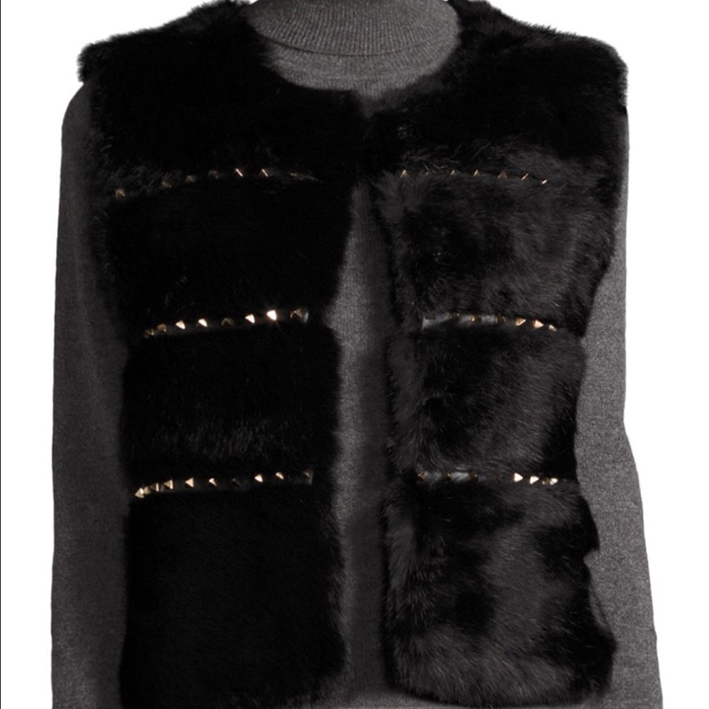 Love Token Rabbit Fur Vest with Studded Trim