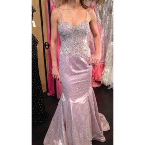 Jovani Couture Gunmetal Silver Grey Evening Dress