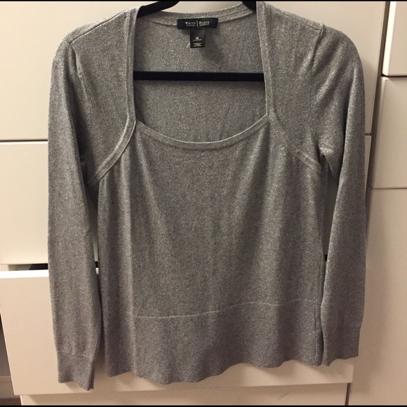 Silver shimmery knit sweater, sweetheart neckline - Picture 1 of 2