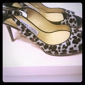 Light blue leopard pony hair heels 3-inch heel