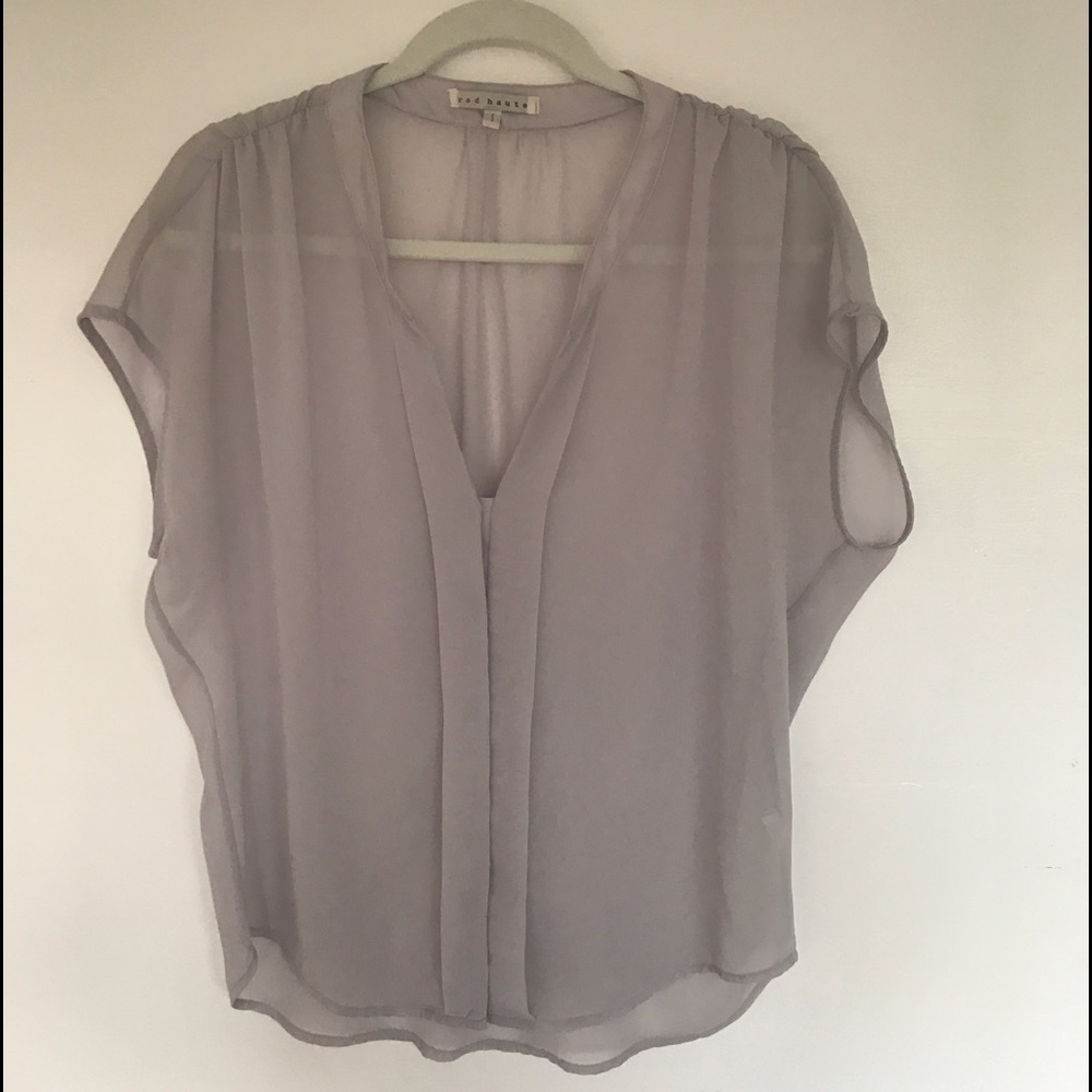 Red Haute Sheer Grey button up blouse