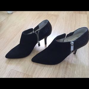 Michael Kors black suede and snake print booties